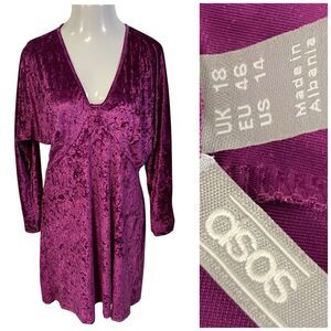 ASOS Dress Womens Sz 14 Purple Crush Velvet Long Sleeve  Babydoll Fairy Western